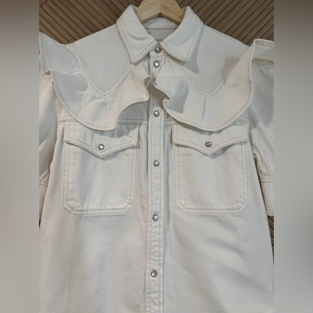 🤍Zadig & Voltaire🤍Toky White Denim Ruffle Shirt, M - Picture 8 of 13